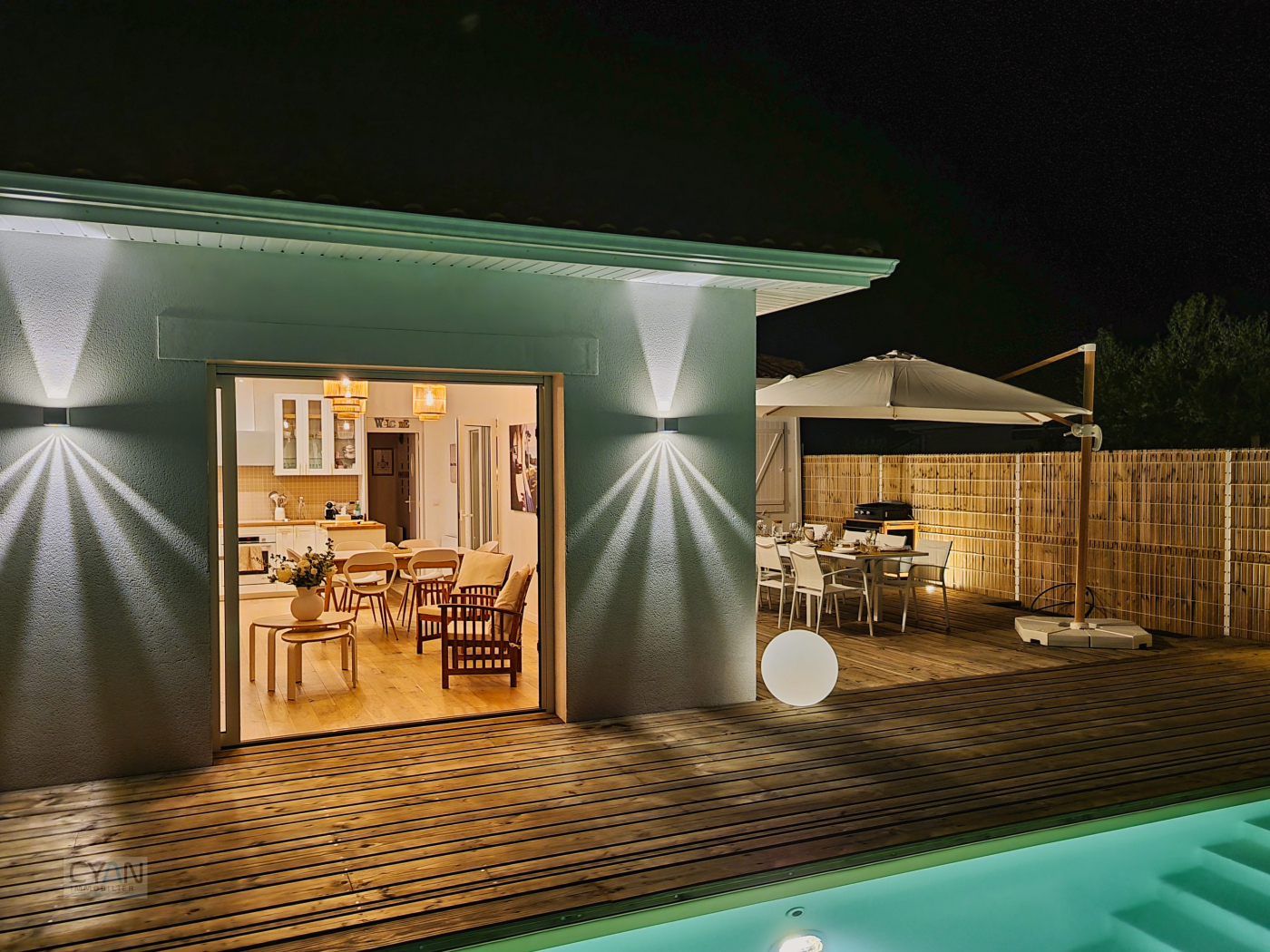 terrasse maison nuit